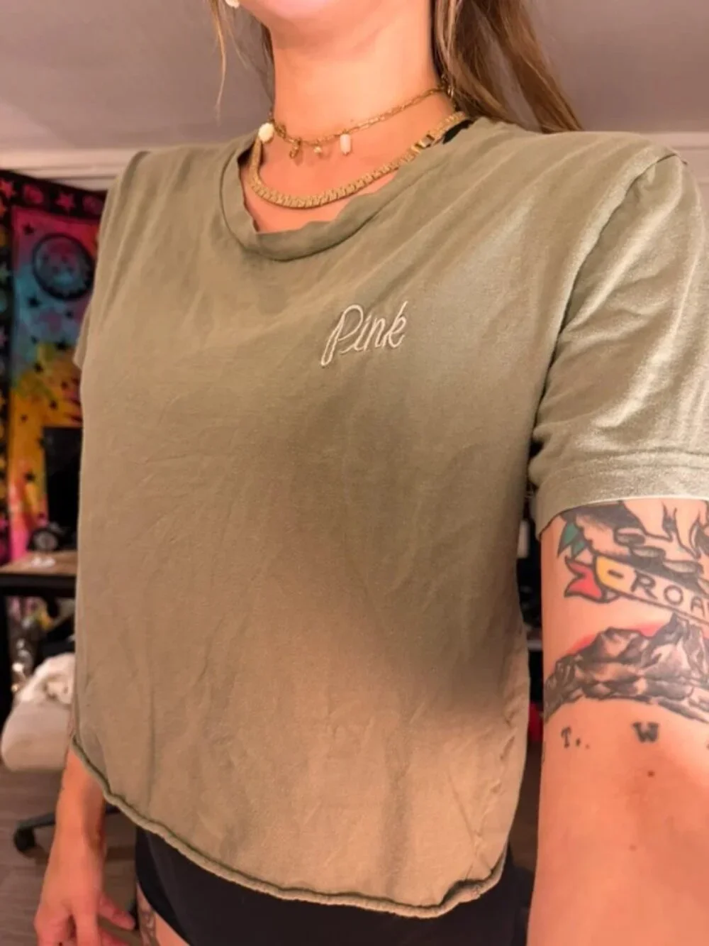 Victoria’s Secret Pink Green Short Sleeve Crop Top
